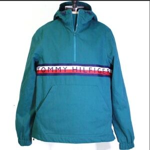 TOMMY HILFIGER Men's Performance Fleece Lined Hooded Popover Green Jacke…